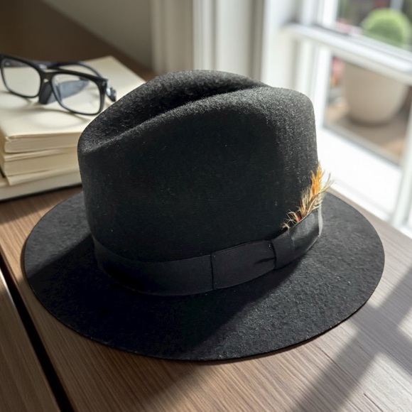 Created by Charm Other - Vintage Black Fedora Hat with Feather Accent – “Created By Charm” Made in USA